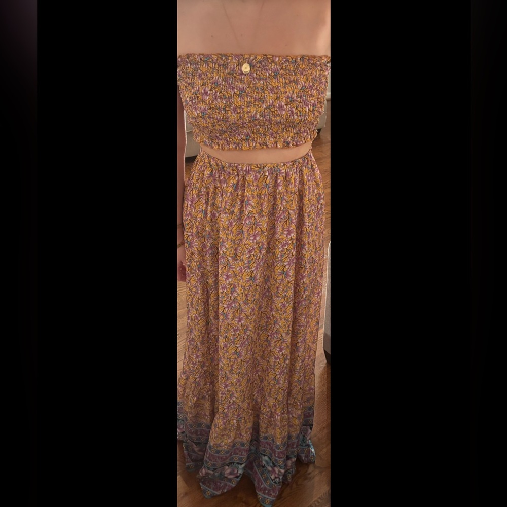 SHEIN Floral Maxi Skirt Tube Top Set
